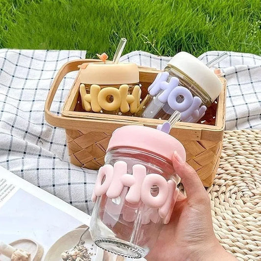 Kids Glass Cup with Straw